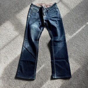 Adiktd Jeans, 5 Pocket, Bootcut, EUC, 6, Brown Emblem